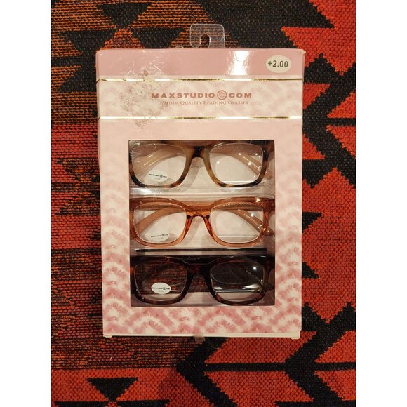 Maxstudio.Com Premium Reading Glasses 3-Pack +2.00 Scratch Resistant Hand Polish - Picture 1 of 2